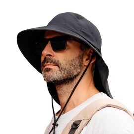 TOP-EX XL/XXL Unisex Sun Hat Men's Wide Brim Sun Protection Hat with Neck Protection Sunglasses Holder Outdoor Safari Summer Hat Waterproof & Foldable, 95560-dark grey