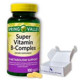 Super Vitamin B Complex Spring Valley- Tablets 100 Count Blend of B6 B12 C thiamine biotin folate pantothenic Acid and riboflavin, Boxed by Fusion Shop Store