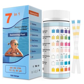 Pool and Spa Test Strips, 7 in 1 Quick Super Accurate Swimming 100 Strips Pool Test Kit - Hot Tub Test Strips & Pool Water Testing Strips for pH Chlorine Bromine Hardness Alkalinity Cyanuric Acid