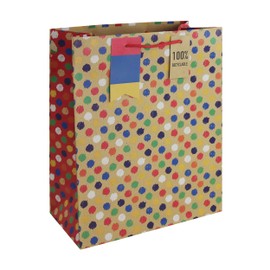 Eurowrap Multi Spots Brown Kraft Paper Gift Bag Made from 100% Recycled Paper With Gift Tag Birthday Occassions Large