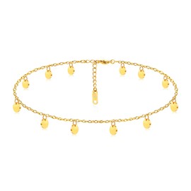 Kim Johanson Stainless Steel Women's Anklet Coins in Gold | Anklet with 12 Small Plates | Rustproof & Waterproof | Balls Anklet | Women Boho Jewellery | Adjustable Including Jewellery Bag, Stainless