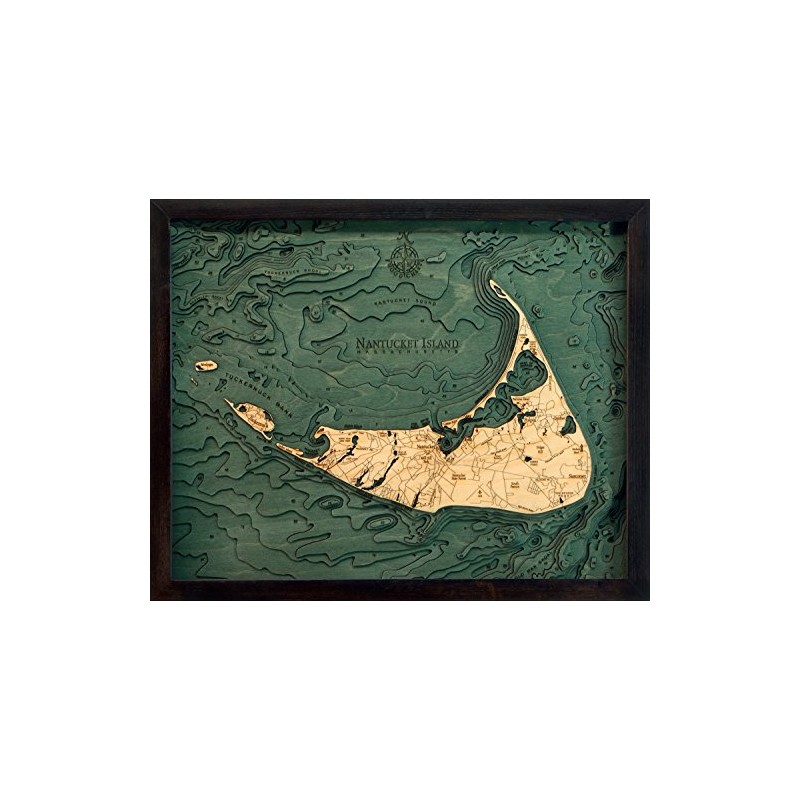 Nantucket, Massachusetts 3-D Nautical Wood Chart, 16" x 20