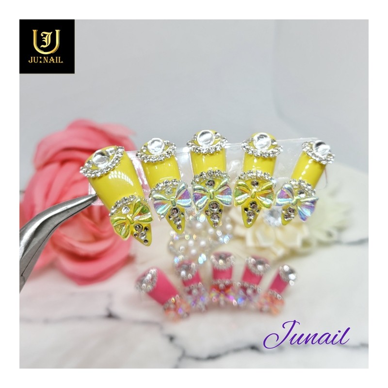 Ribbon Dress Handmade Nail Tips - Long Round / 리본원피스