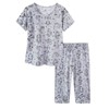 CHUNG Women Cotton Pajamas Set Short Sleeve Top Capri Pants