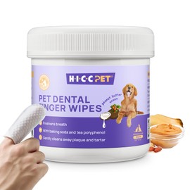 HICC PET Teeth Cleaning Wipes for Dogs & Cats, Remove Bad Breath by Removing Plaque and Tartar Buildup No-Rinse Dog Finger Toothbrush, Disposable Gentle Cleaning & Gum Care Pet Wipes, 50 Counts