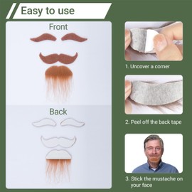 Cosela Brown Realistic Mustache Fake Mustache and Eyebrows Men Self Adhesive Fake Beard Novelty Costume Facial Hair for Cosplay