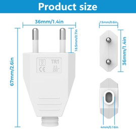 Pack of 4 Euro Plug Flat, Euro Plug Flat 250 V 2.5 A, Power Plug, Euro Plug Flat, Flat Plug, Schuko Plug Flat (250 V, 2.5 A), Power Plug for Europe (White)