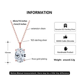 Bellitia Jewelry Rose/White/14K Gold Plated Sterling Silver Oval Cut Gemstone Pendant Necklace for Women, Cubic Zirconia Solitaire Anniversary Promise Necklace Set, Cubic Zirconia Sterling Silver