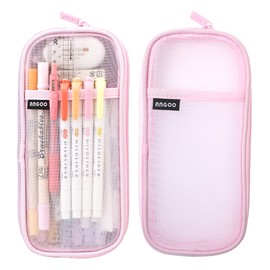 MAMUNU Mesh Pencil Case, Nylon Zip Mesh Zipper Pen Case, Transparent Examination Pencil Bag, for School Office, Teenagers, Adults, pink, Minimal