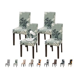 Jaotto Chair Covers, Set of 4, Waterproof Chair Covers for Dining Room Chairs, Stretch Chair Covers, Swing Chairs, Washable, Universal Decoration Chair Cover for Home, Restaurant, Kitchen, Hotel, Leaf