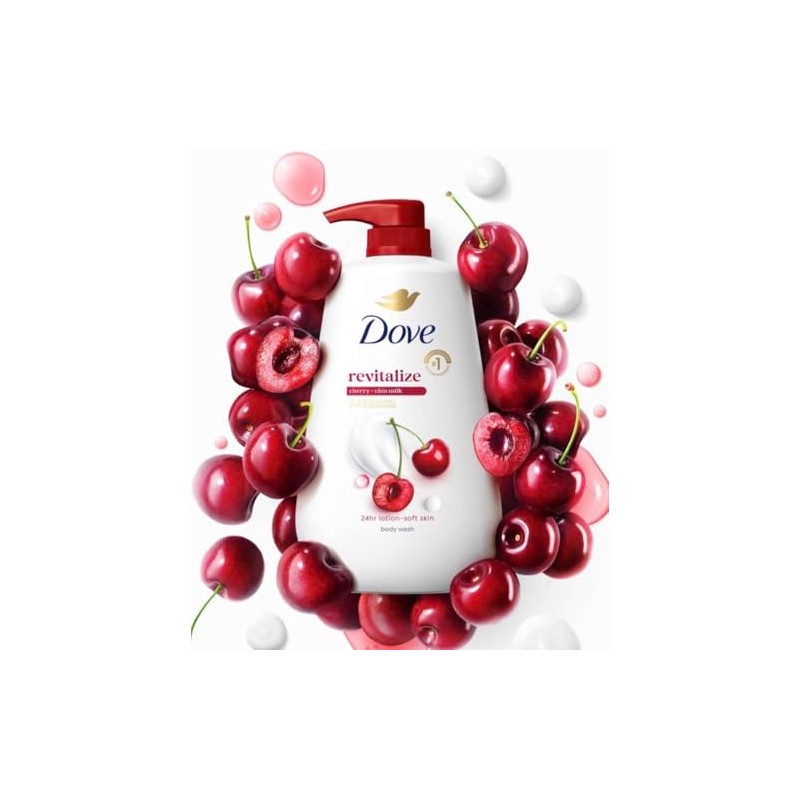 Dove Revitalize Gel de Baño, Cereza y Leche de Chía,