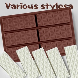 FDKYOEK 6-In-1 Chocolate Bar Mold, 0.6in Deep Chocolate Bar Molds with 150PCS Thank You Stickers,100PCS Plastic Wrappers and 1 Scraper, Soft Food Grade Silicone Candy Bar Mold, Non-Stick, Brown