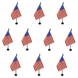 AZ FLAG - 10 x USA Table Flags - 6" x 4" - 10 Mini American Flags - 100% Polyester with 10" Flag Pole and Black Plastic Base