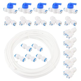NewZoll 21PCS RO 1/4" Water Line Valve Set, RO Water Filter Fittings (Ball Valve +T +I +Y Type +10M PE Tubing Hose Pipe), Water Tube Fitting 1/4" Quick Connector Kit