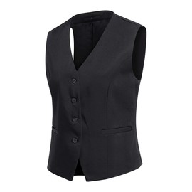 ByFshow Women's Vest, Single Item, Office Uniform, Vest, Women’s Vest, Office Uniform Vest, Single Item, Women’s Office, 4 Buttons, Stylish, Slimming, Interview, Elegant, Large Size, Black