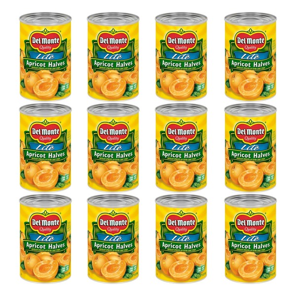 DEL MONTE Lite Apricot Halves in Extra Light Syrup, Canned Fruit, 15 oz can(12 Pack)