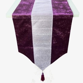San Tungus Western Modern Simple Stylish Atmosphere Table Runners with Flannel Rhinestones Strip and Tassels for Wedding,13x98 Inches,Purple
