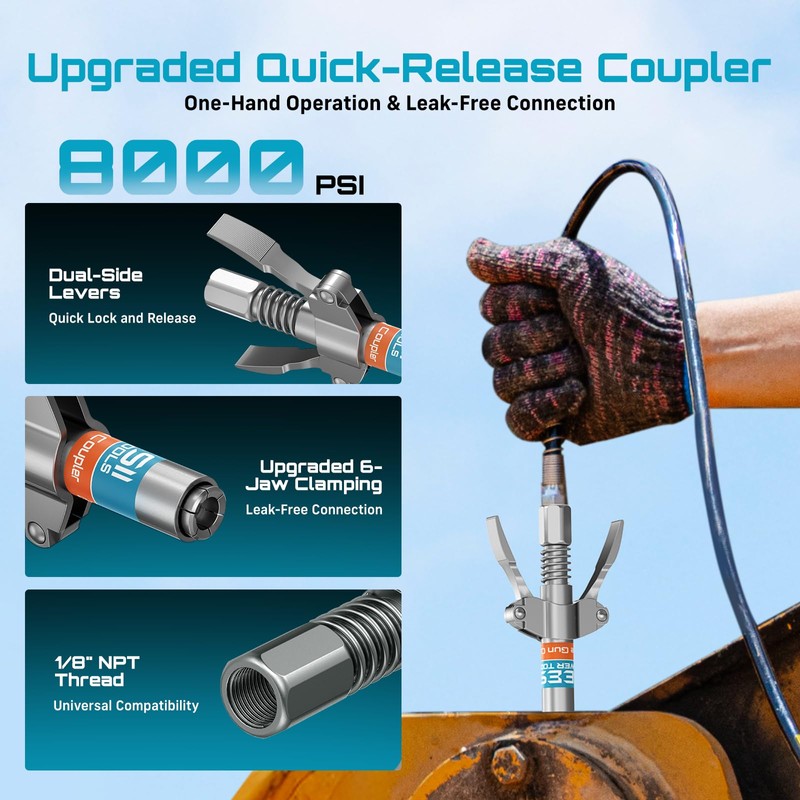 Seesii Grease Gun Accessory Kit for Easy Greasing Narrow &