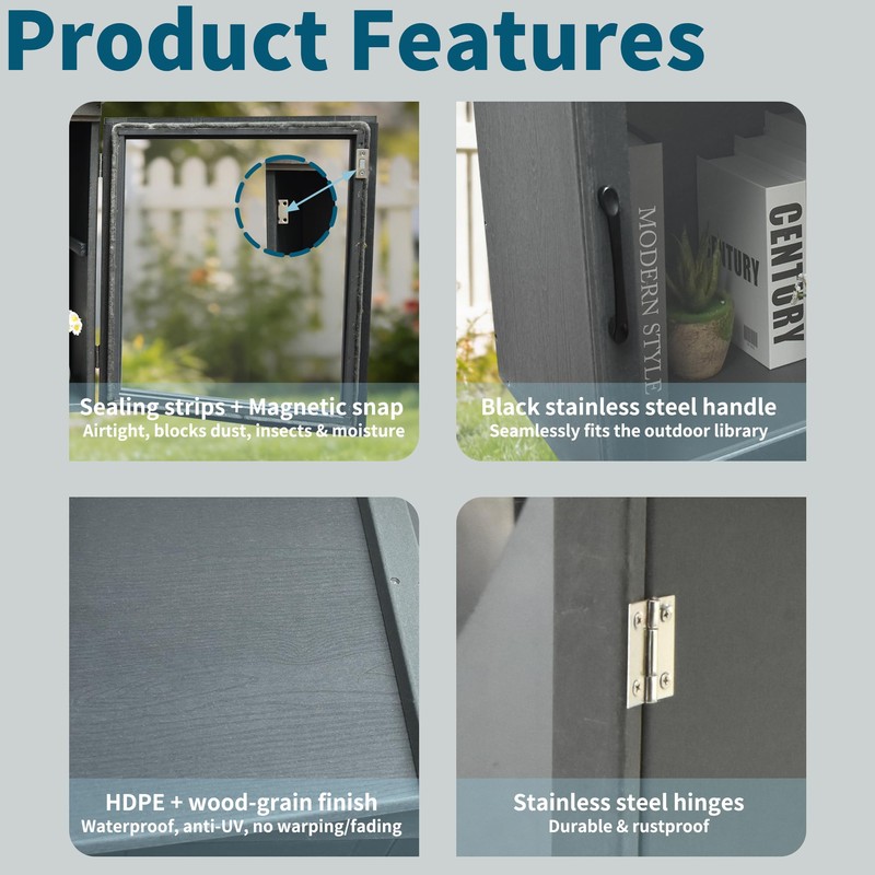 BplusZ Little Library Box Outdoor Waterproof HDPE Book Storage Small