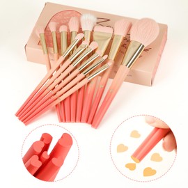 DUcare D1410 Makeup Brushes, Set of 14, Luxury Fiber Bristle, Fluffy Powder Brush, Cheek Brush, Eye Shadow Brush, Eyebrow Brush, Heart Shape Design, Easy to Draw, Cosmetic Brush, Gift