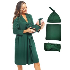 QTECLOR Maternity Robe with Matching Swaddle Blanket Set,Maternity Barhrobe Delivery Labor Robe for Hospital Women Dress