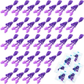 Tondiamo 200 Pairs Ear Plugs Reusable Silicone Earplugs with Cord Sleeping Individually Wrapped Hearing Protection Noise Cancelling Earplugs for Work Construction Shooting Sports(Purple)