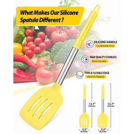 Pack of 2 Silicone Solid Turner, Non Stick Slotted Kitchen Spatulas, High Heat Resistant BPA Free Cooking Utensils, Ideal Cookware for Fish, Eggs, Pancakes(Yellow)