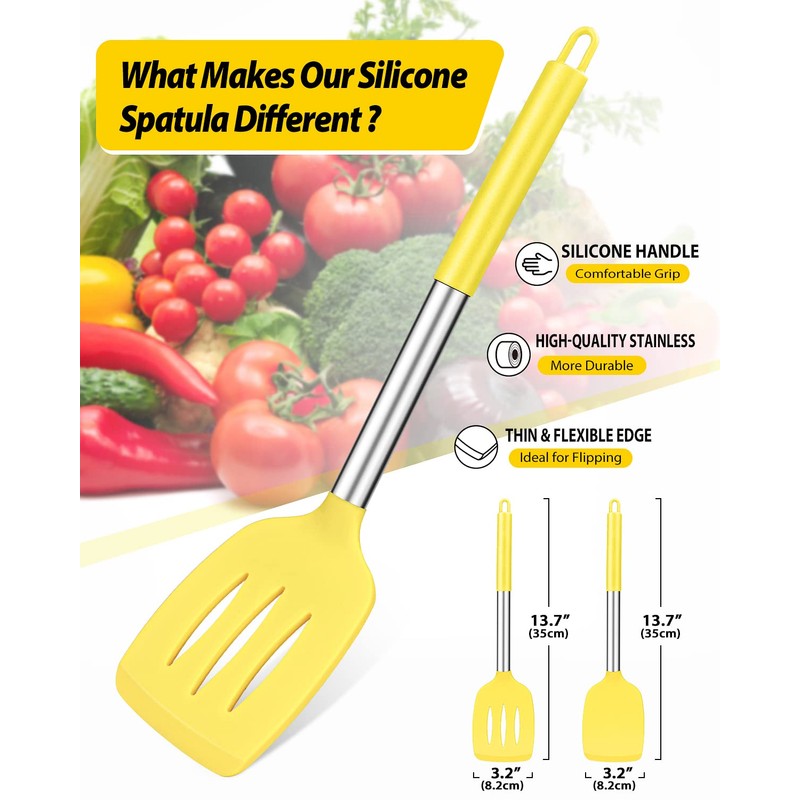 Pack of 2 Silicone Solid Turner, Non Stick Slotted Kitchen