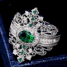 Sdouefos Vintage Grandmother Emerald Women'S Ring 925 Sterling Silver Strand With Diamond Cubic Zirconia Cz Ring Eternal Love Engagement Wedding Jewelry (T1/2)