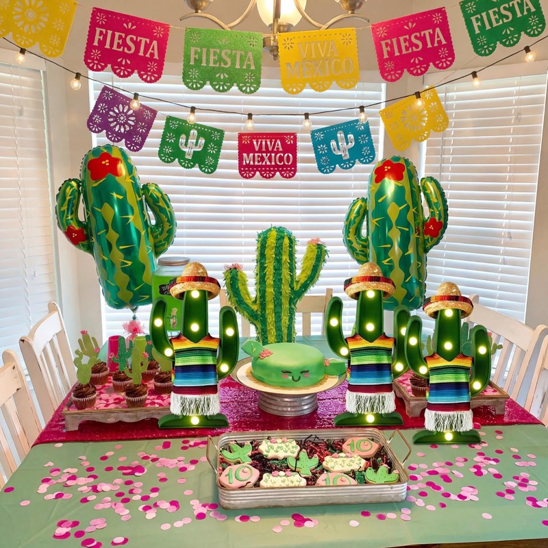 Honoson 6 Pcs LED Cactus Light Cinco De Mayo Decorations
