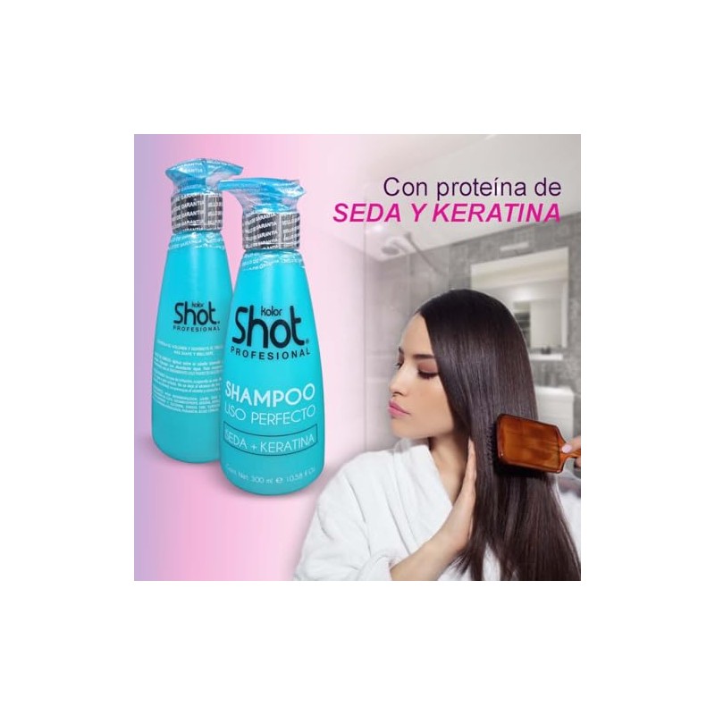 Shampoo Liso Perfecto Kolor Shot con Keratina sin Parabenos, Hidrata