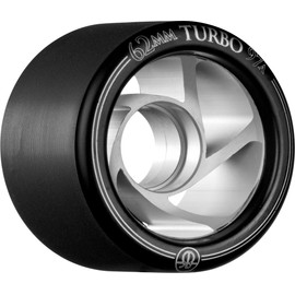RollerBones Turbo 62mm x 97A Black Speed/Derby Roller Skate Wheels w/Clear Aluminum Hub (8 pk)