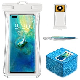 Bolsa Impermeable para Celular, Funda Universal Impermeable IPX8 con airbag, Soporte de Pantalla táctil bajo el Agua y Soporte de Fotos, Ideal para Exteriores, Playa y natación (Blanco)