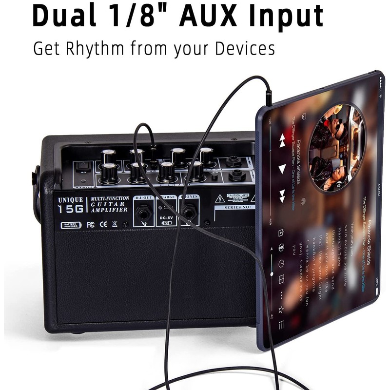 Acoustic/Electric Guitar Amplifier, 15 Watt Portable Bluetooth Amp for Guitar