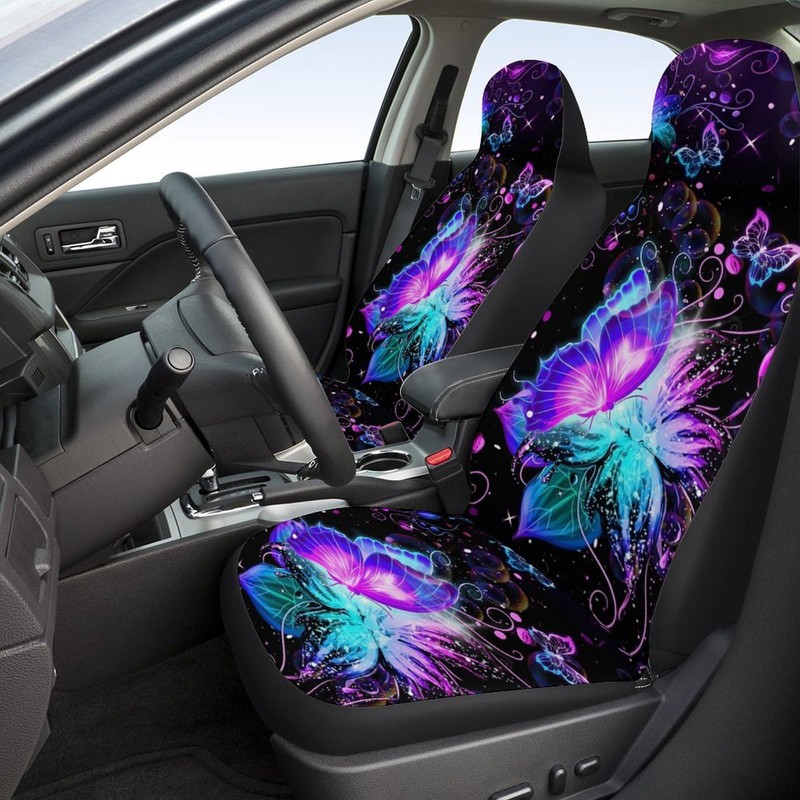2 Pcs Premium Purple Butterflies Car Seat Cover, Breathable &