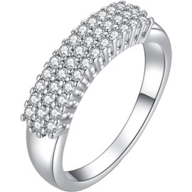 925 Sterling Silver Shiny Full Diamond Gemstone Ring Cubic Zirconia Rings CZ Diamond Multi Row Ring Eternity Engagement Wedding Band Ring for Women, US Code 8, Sterling Silver