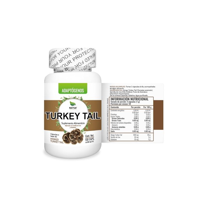 NATSA Turkey Tail, Cola de Pavo 100 cápsulas, Adaptogeno calidad