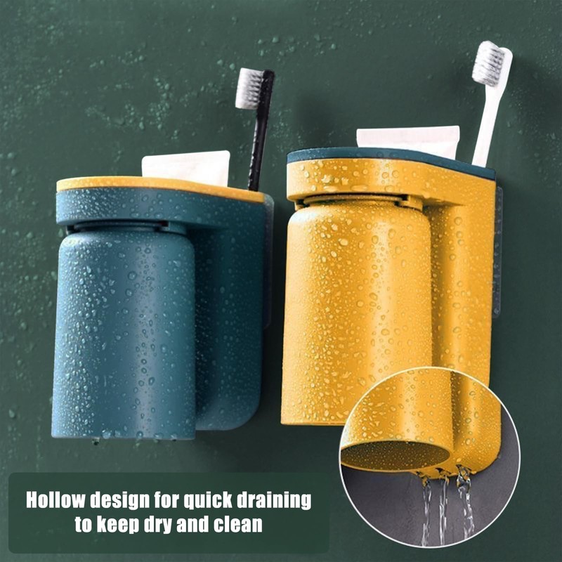 HAIJSEVR 4Pcs Toothbrush Holder Wall Mounted with Cups, Stick-on Toothbrush