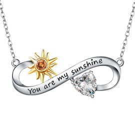 URMWMOO Sun Necklace S925 Sterling Silver You are My Sunshine Infinity Pendent Necklaces Sun Jewelry for Women Mom Daughter Sister Friend