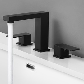 KES All Metal Black Bathroom Faucets 8 Inch, Widespread Bathroom Sink Faucet, 3 Hole Vanity Faucet with Supply Hoses, SUS 304 Stainless Steel Matte Black, L4350LFF12-BK