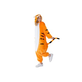 Jammies For Parties Animal Pajamas for Adult Unisex Cosplay Costume Plush One Piece (Youth(4.10'-5.5'), Tiger)