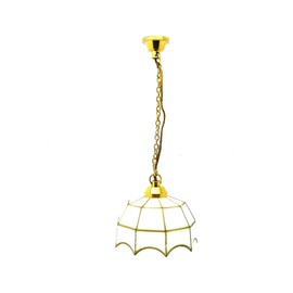 Melody Jane Dolls House Pendant Light with White Gold Shade 12V Miniature Electric Lighting