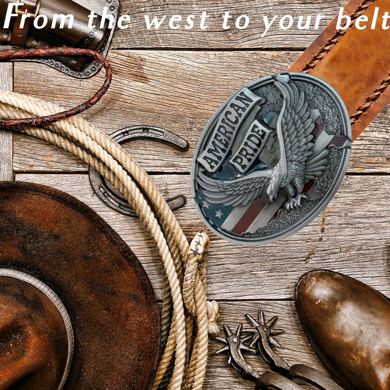 LKKLUYIC American Pride Eagle Belt Buckle, Patriotic Flag Design, Western