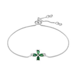 UTHOSMDO Clover Lucky Faith Bracelet for Women, Four leaf Cubic Zirconia Bracelets Cute Bracelets Trendy Jewelry Gifts for Friends and Family (Lucky Green SILVER)