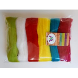 100% Merino Wool Tops for Wet & Dry Felting, Assorted Colours, Packs of 60 Grams (Bright 60 g)