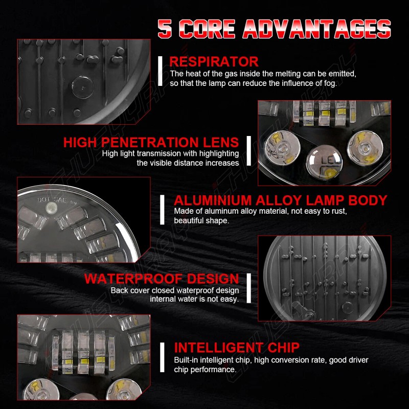 XWQHJW For Hummer H2 2003-2009 Pair DOT 7 inch Round