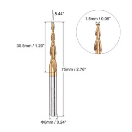 sourcing map Ball Head TiSiN Coated 2 Flute Spiral Cutter 0.75 mm 1.5 mm 6 mm 75 mm 8.44°