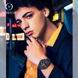 rorios Men's Watches Digital Watches with Alarm Timer Luminous Watch Military Watch for Men Boys Outdoor Electronic Watch, blue, Strap.