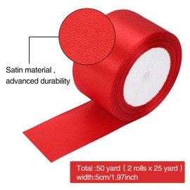 Boao 2 Rolls Christmas Satin Ribbon Double Face Polyester Satin Ribbon Wide Solid Satin Ribbon for Christmas Wedding Gift Wrapping Crafts Decoration Favors (Red, 2 Inch)