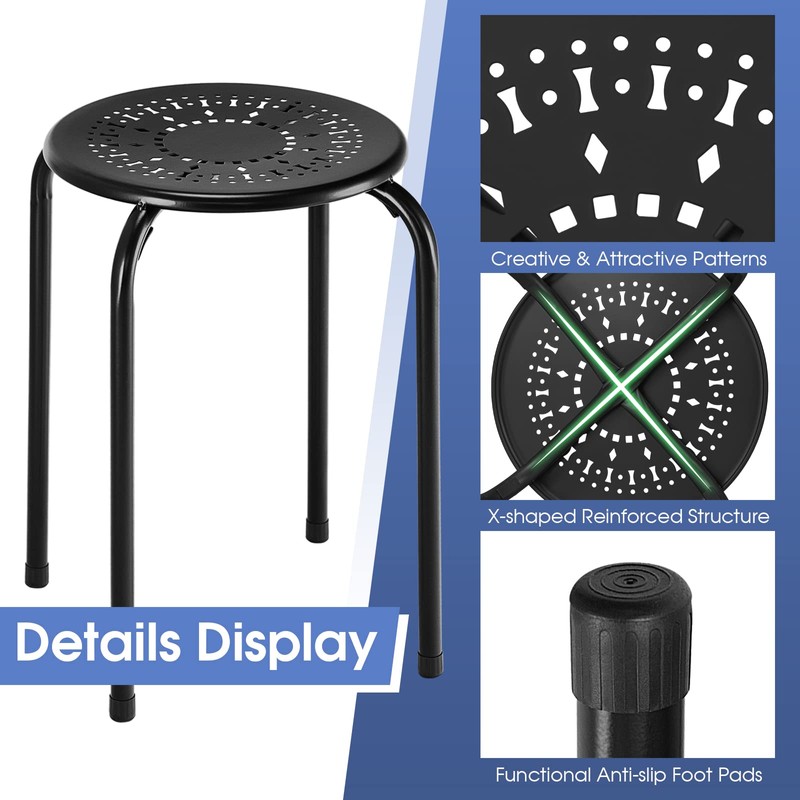 POWERSTONE Stackable Stools 6 Pack, Portable Stacking Bar Stools Iron